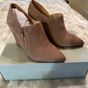 Jessica Simpson Taupe Suede Wedge Booties with Side Zip